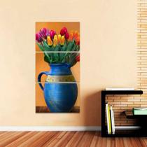 Quadro Vaso de Flores Artístico Conjunto Vertical 3 Peças