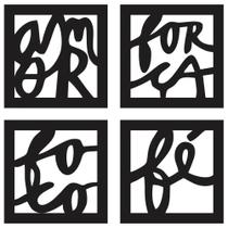 Quadro Vazado Amor Força Foco Fé Preto Em Mdf 3mm