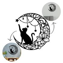 Quadro Vazado de Gato e Lua para Decoração 40cm Quadro Vazado de Gato e Lua para Decoração 40cm
