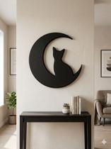 Quadro Vazado Decorativo Minimalista Gato na Lua em 3D Quarto Sala