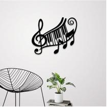 Quadro Vazado Escultura de Parede Notas Músicas em MDF Aplique Preto