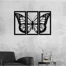 Quadro Vazado Kit Painel Trio Borboleta em MDF Corte a Laser Perfeito Acabamento Preto