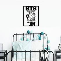 Quadro Vazado Kpop Integrantes Bts Banda Coreana Vazado Decoração Fanclub Música Parede MDF Preto