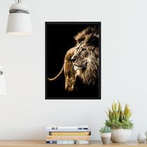 Quadro Vidro Decorativo Leão Dourado Lion Gold Sala Escritório 43x63