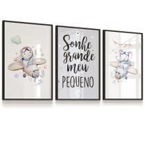 Quadro Vidro Infantil Aviãozinho Elefante Menino 20x30 Cada