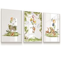 Quadro Vidro Infantil Rapozinha Balão Berço Pássaro 23x33Cd