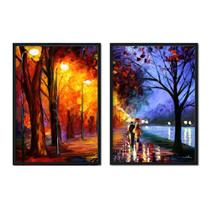 Quadro VIDRO Pintura Rua Casal Chuva Luzes Kit 2 Sala Quarto Escritório - ARTPAREDE