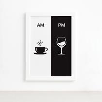 Quadro Vinho e Café AM/PM Minimalista Moldura Branca 22x32c