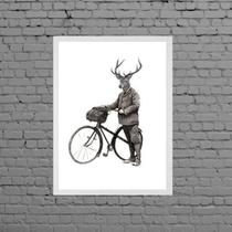 Quadro Vintage Alce Com Bicicleta 33X24Cm - Com Vidro