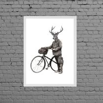 Quadro Vintage Alce Com Bicicleta 45x34cm - com vidro - Quadros On-line