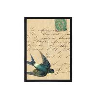 Quadro Vintage Andorinha Carta Antiga 24X18Cm Madeira Branca
