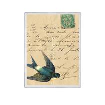 Quadro Vintage Andorinha Carta Antiga 24X18Cm Vidro - Branca