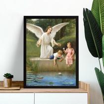 Quadro Vintage Anjo Protegendo Crianças 24x18cm - com vidro