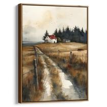 Quadro Vintage - Caminho Tranquilo ao Entardecer Rural