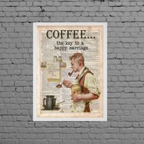 Quadro Vintage Coffee Happy Mariage 24x18cm - com vidro