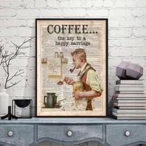 Quadro Vintage Coffee Happy Mariage Moldura Branca 24X18Cm