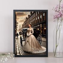 Quadro Vintage Dama Com Carruagem 24X18Cm
