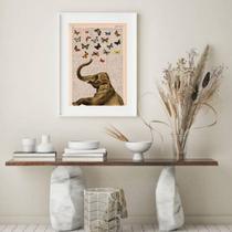 Quadro Vintage Elefante e Borboletas -60x48Cm Quadro Vintage Elefante e Borboletas -60x48Cm