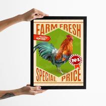 Quadro Vintage Galo - Poster Fazenda 33x24cm - com vidro