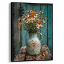 Quadro Vintage - Jarro com Margaridas no Jardim