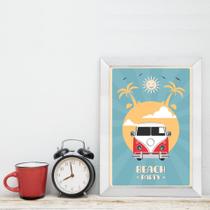 Quadro Vintage Kombi Verão 22x32cm Moldura Branca