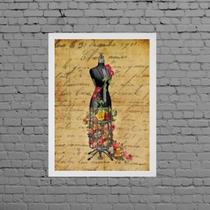 Quadro Vintage Manequim Costura 45X34Cm Vidro Moldura Preta Quadro Vintage Manequim Costura 45X34Cm Vidro Moldura Preta