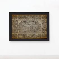 Quadro Vintage Mapa Antigo Navegações Moldura Preta 22x32cm