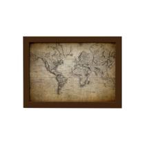 Quadro Vintage Mapa Mundi Antigo Moldura Marrom 22x32cm