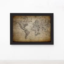 Quadro Vintage Mapa Mundi Antigo Moldura Preta 22x32cm