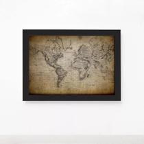 Quadro Vintage Mapa Mundi Antigo Moldura Preta 33x43cm