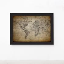 Quadro Vintage Mapa Mundi Antigo Moldura Preta 33x43cm