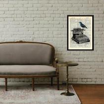 Quadro Vintage Máquina Escrever Passarinho 45X34Cm - Vidro