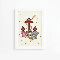 Quadro Vintage Marinha Âncora Moldura Branca 22x32cm Quadro Vintage Marinha Âncora Moldura Branca 22x32cm