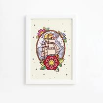 Quadro Vintage Marinha Caravela Moldura Branca 33x43cm Quadro Vintage Marinha Caravela Moldura Branca 33x43cm