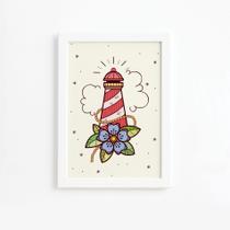 Quadro Vintage Marinha Farol Moldura Branca 33x43cm Quadro Vintage Marinha Farol Moldura Branca 33x43cm