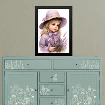 Quadro Vintage Menininha Com Lavanda 33X24Cm - Com Vidro