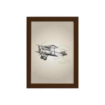 Quadro Vintage Moldura Marrom Avião 33x43cm