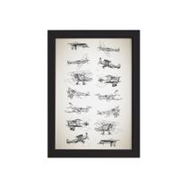 Quadro Vintage Moldura Preta Aviões 33x43cm