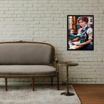 Quadro Vintage Mulher Costurando - Costureira 24x18cm