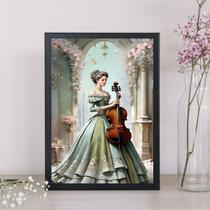 Quadro Vintage Mulher e Violino 45x34cm - com vidro