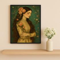 Quadro Vintage Mulher Floral 24x18cm Mold Preta Quadro Vintage Mulher Floral 24x18cm Mold Preta