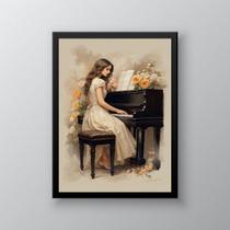 Quadro Vintage Mulher Tocando Piano 45x34cm - com vidro