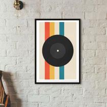 Quadro Vintage Music Poster - Record 24X18Cm - Com Vidro