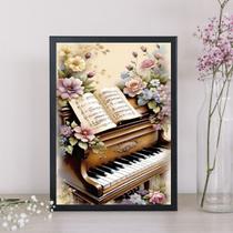 Quadro Vintage Piano Com Flores 33x24cm