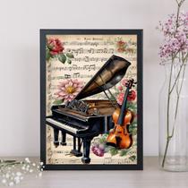 Quadro Vintage Piano e Violino 24x18cm - com vidro
