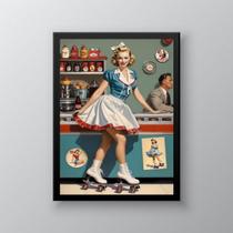 Quadro Vintage Pin Up Garçonete 45x34cm - com vidro