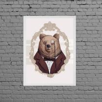 Quadro Vintage Senhor Urso 33X24Cm Moldura Preta