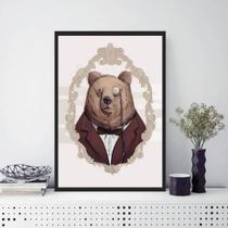 Quadro Vintage Senhor Urso 45X34Cm Moldura Branca Quadro Vintage Senhor Urso 45X34Cm Moldura Branca