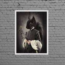 Quadro Vintage Senhora Esquilo 33X24Cm Moldura Preta