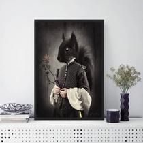 Quadro Vintage Senhora Esquilo 45X34Cm Moldura Branca